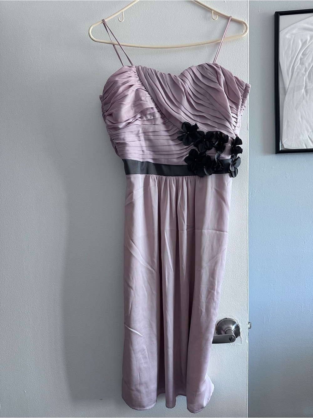 H&M Lilac Spaghetti Strap Midi Dress with Black Floral Waist